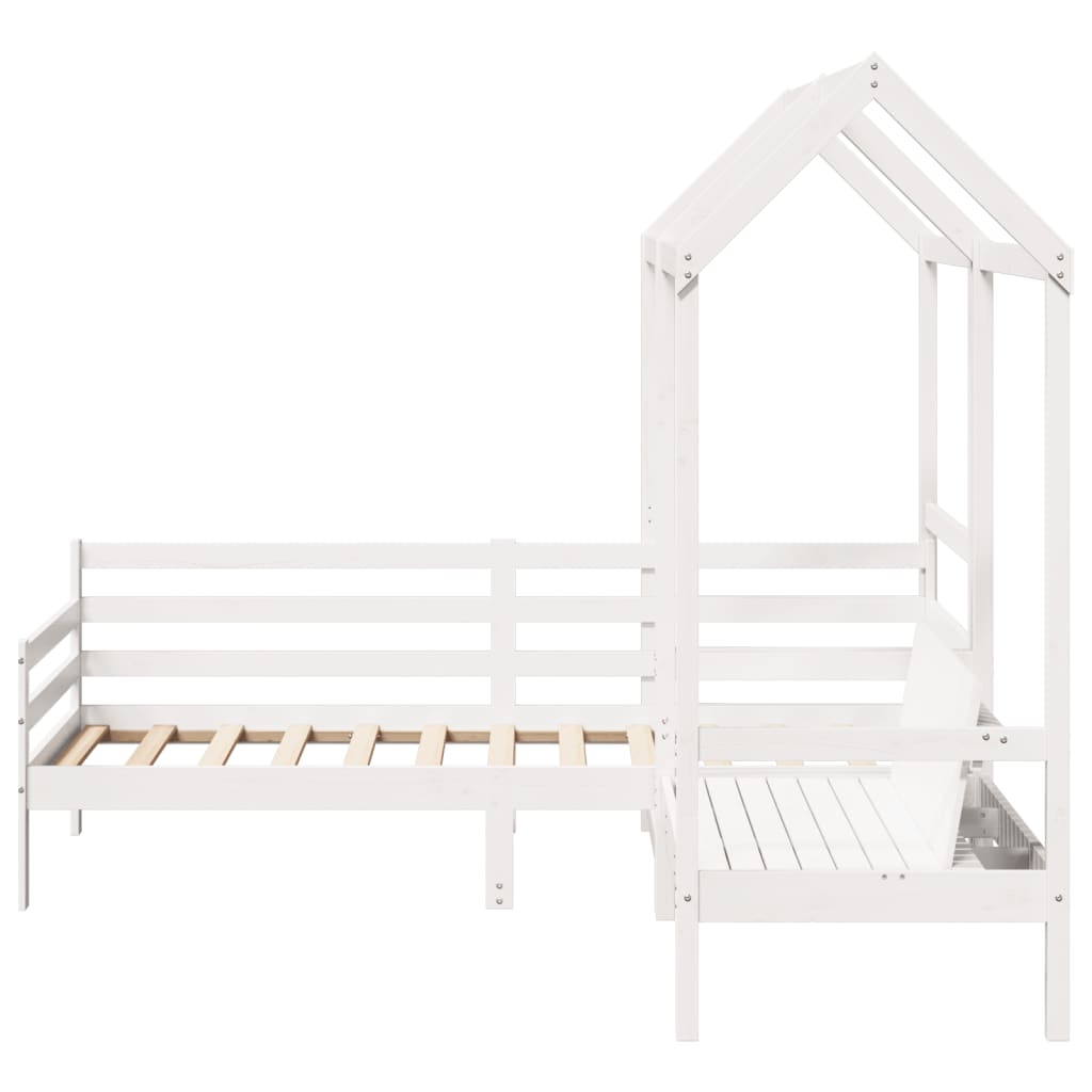 Kinderbed met huisje en bankje massief grenenhout wit 90x200 cm