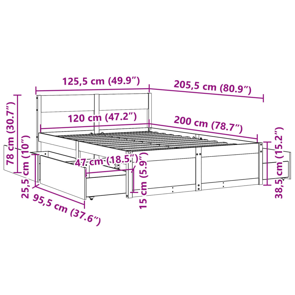 Bedframe met lades massief grenenhout 120x200 cm Bedden & bedframes | Creëer jouw Trendy Thuis | Gratis bezorgd & Retour | Trendy.nl