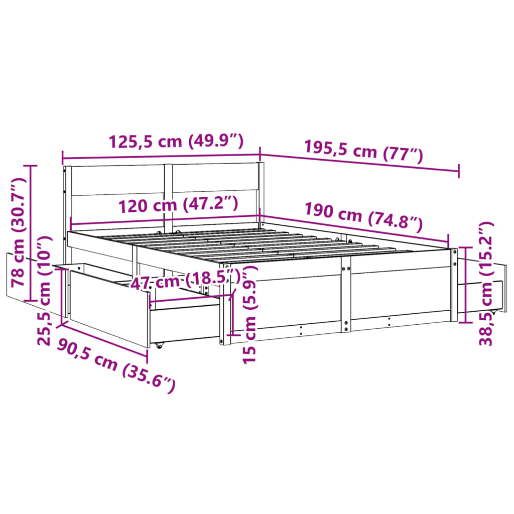 Bedframe met lades massief grenenhout 120x190 cm Bedden & bedframes | Creëer jouw Trendy Thuis | Gratis bezorgd & Retour | Trendy.nl