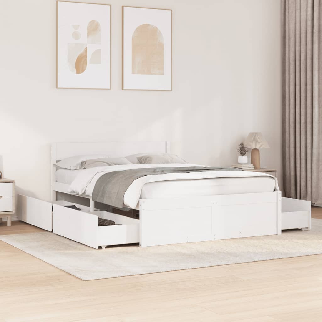 Bedframe met lades massief grenenhout wit 120x190 cm Bedden & bedframes | Creëer jouw Trendy Thuis | Gratis bezorgd & Retour | Trendy.nl