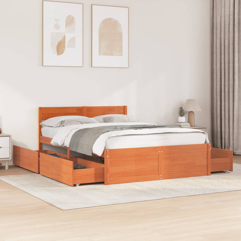 Bedframe met lades massief grenenhout wasbruin 120x190 cm Bedden & bedframes | Creëer jouw Trendy Thuis | Gratis bezorgd & Retour | Trendy.nl