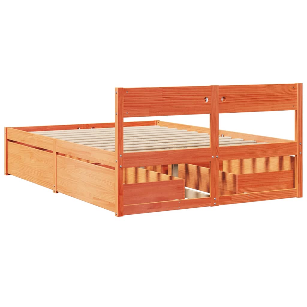 Bedframe met lades massief grenenhout wasbruin 120x190 cm Bedden & bedframes | Creëer jouw Trendy Thuis | Gratis bezorgd & Retour | Trendy.nl