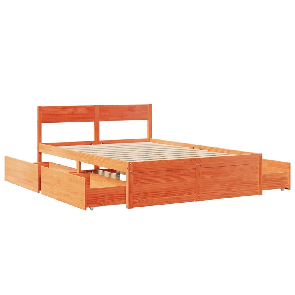 Bedframe met lades massief grenenhout wasbruin 120x190 cm Bedden & bedframes | Creëer jouw Trendy Thuis | Gratis bezorgd & Retour | Trendy.nl