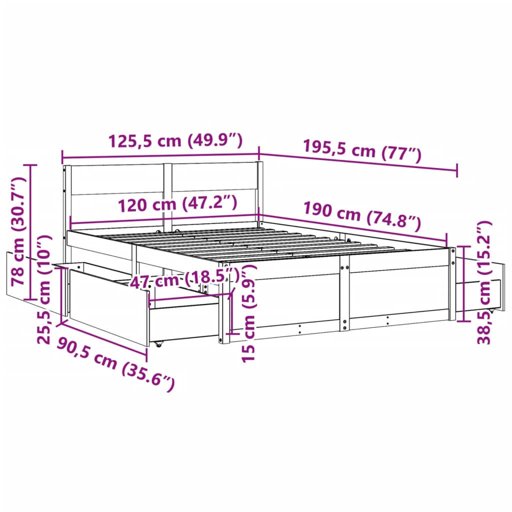 Bedframe met lades massief grenenhout wasbruin 120x190 cm Bedden & bedframes | Creëer jouw Trendy Thuis | Gratis bezorgd & Retour | Trendy.nl