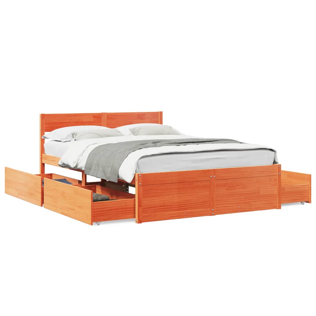 Bedframe met lades massief grenenhout wasbruin 120x190 cm Bedden & bedframes | Creëer jouw Trendy Thuis | Gratis bezorgd & Retour | Trendy.nl