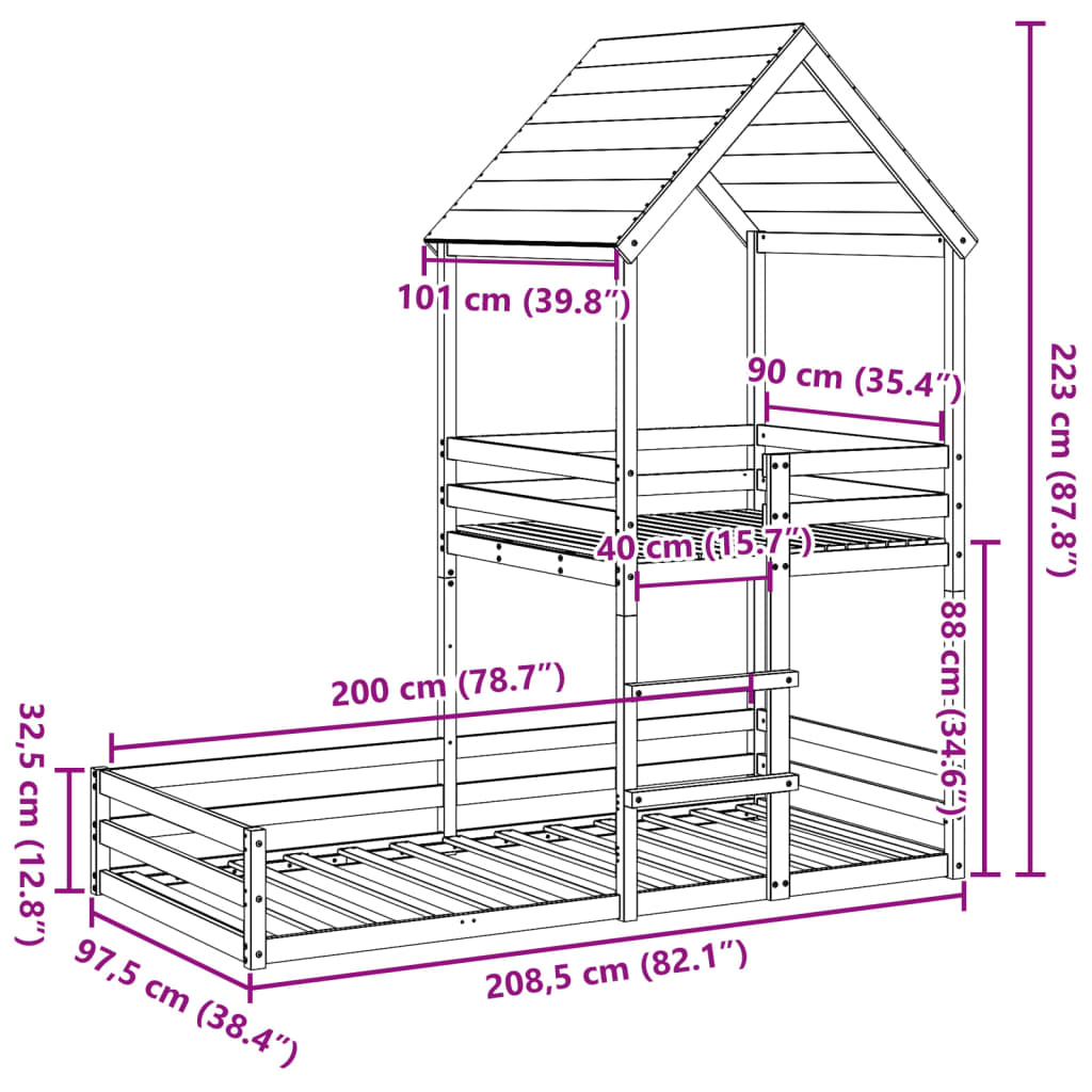 Kinderbed met huisje massief grenenhout wit 90x200 cm