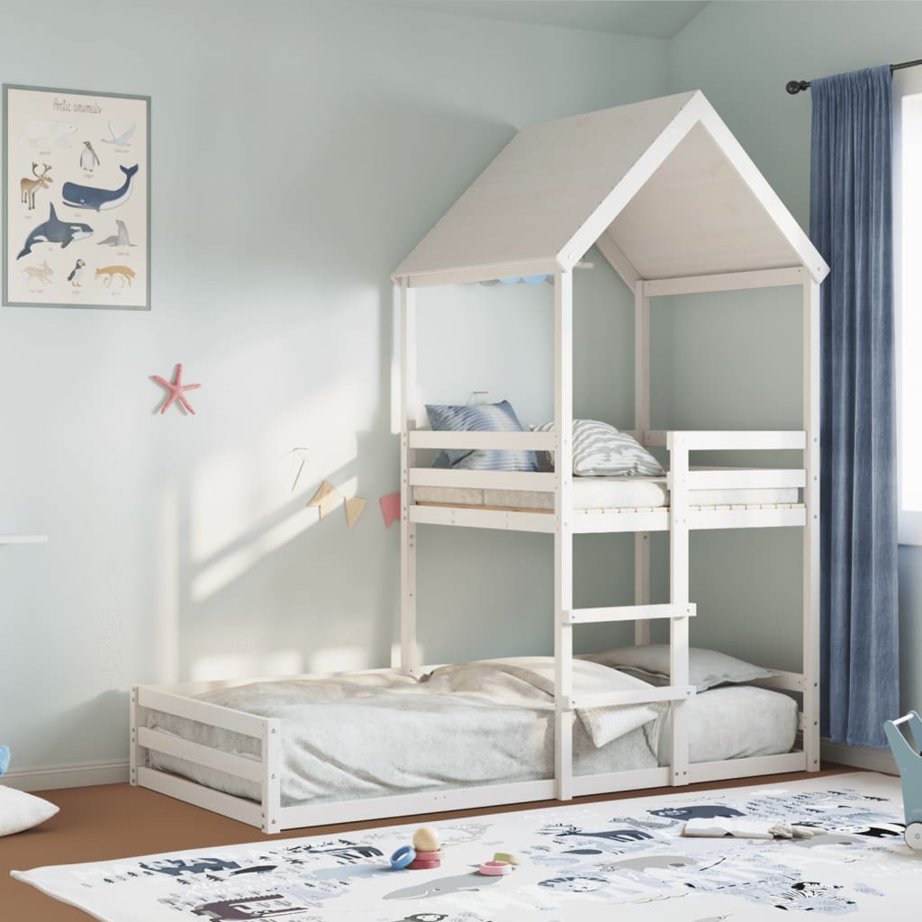 Kinderbed met huisje massief grenenhout wit 90x200 cm