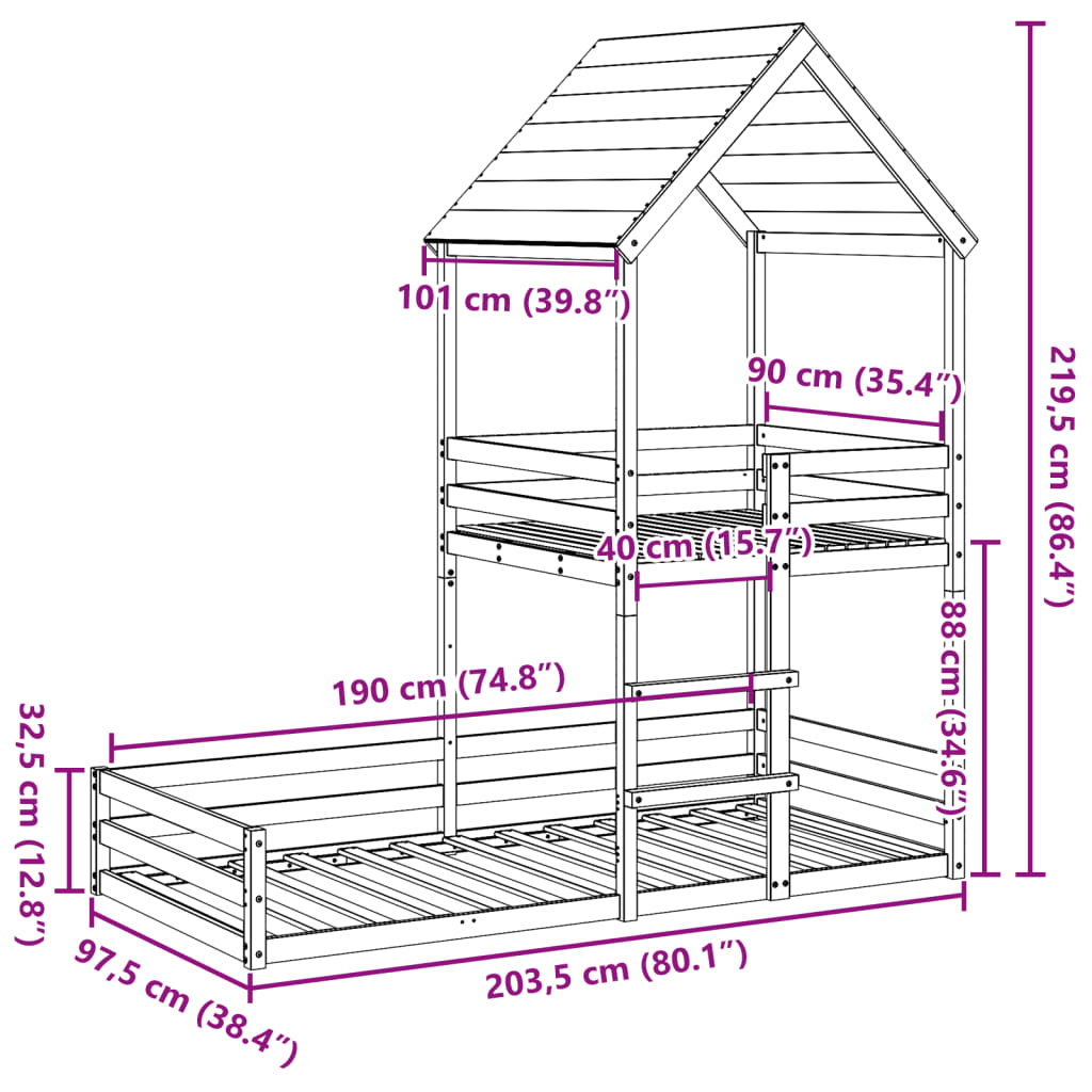 Kinderbed met huisje massief grenenhout 90x190 cm Bedden & bedframes | Creëer jouw Trendy Thuis | Gratis bezorgd & Retour | Trendy.nl