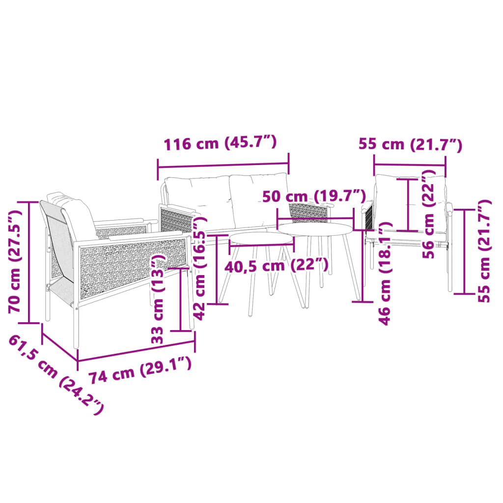 5-delige Balkonset met kussens staal zwart Tuinsets | Creëer jouw Trendy Thuis | Gratis bezorgd & Retour | Trendy.nl