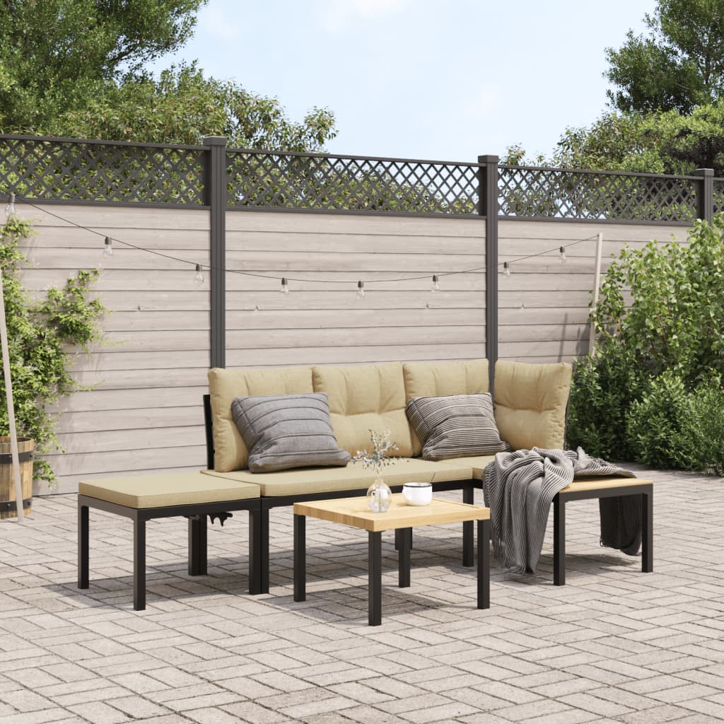 4-delige Loungeset met kussens gepoedercoat staal zwart Tuinsets | Creëer jouw Trendy Thuis | Gratis bezorgd & Retour | Trendy.nl