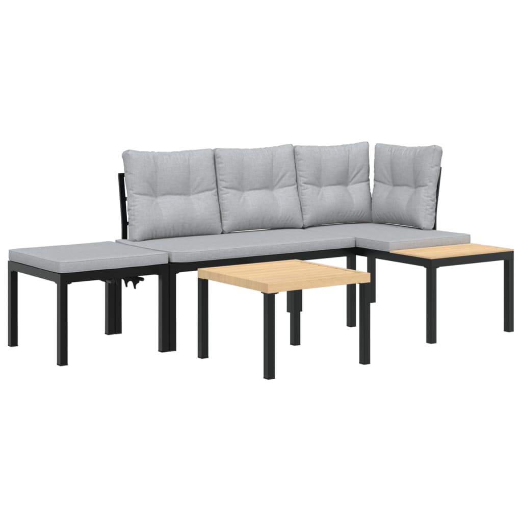 4-delige Loungeset met kussens gepoedercoat staal zwart Tuinsets | Creëer jouw Trendy Thuis | Gratis bezorgd & Retour | Trendy.nl