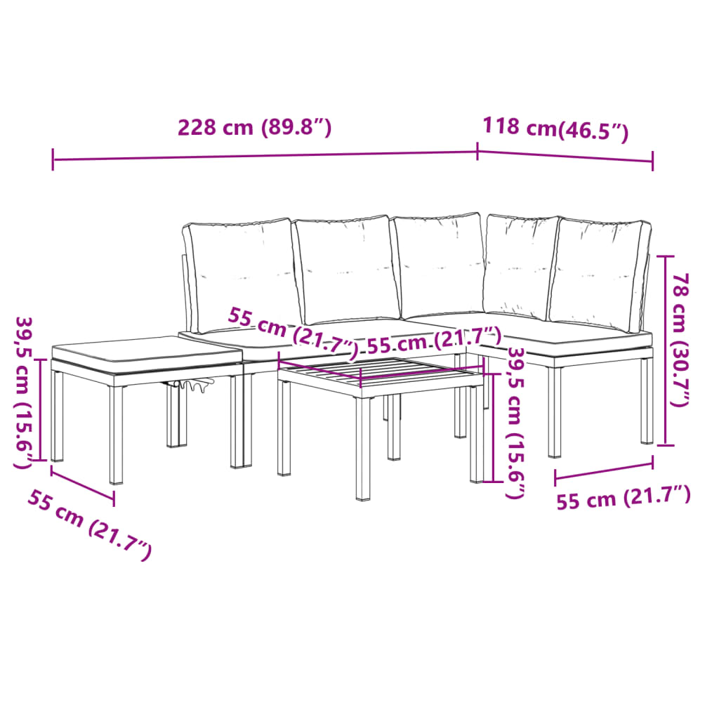 4-delige Loungeset met kussens gepoedercoat staal zwart Tuinsets | Creëer jouw Trendy Thuis | Gratis bezorgd & Retour | Trendy.nl