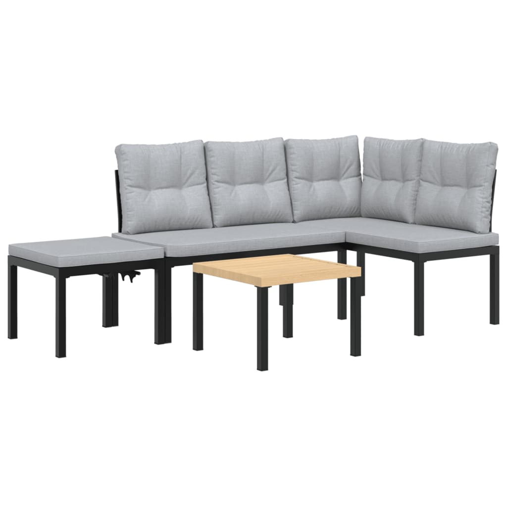 4-delige Loungeset met kussens gepoedercoat staal zwart Tuinsets | Creëer jouw Trendy Thuis | Gratis bezorgd & Retour | Trendy.nl