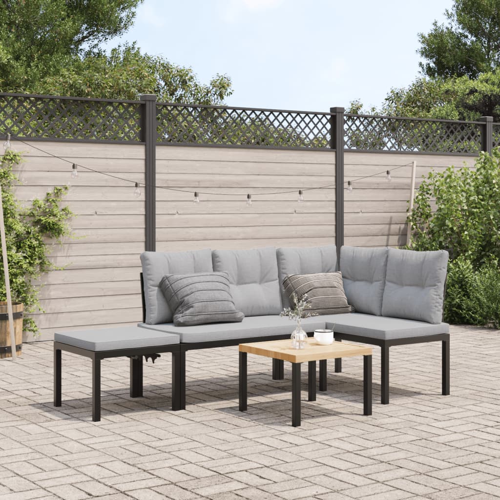 4-delige Loungeset met kussens gepoedercoat staal zwart Tuinsets | Creëer jouw Trendy Thuis | Gratis bezorgd & Retour | Trendy.nl