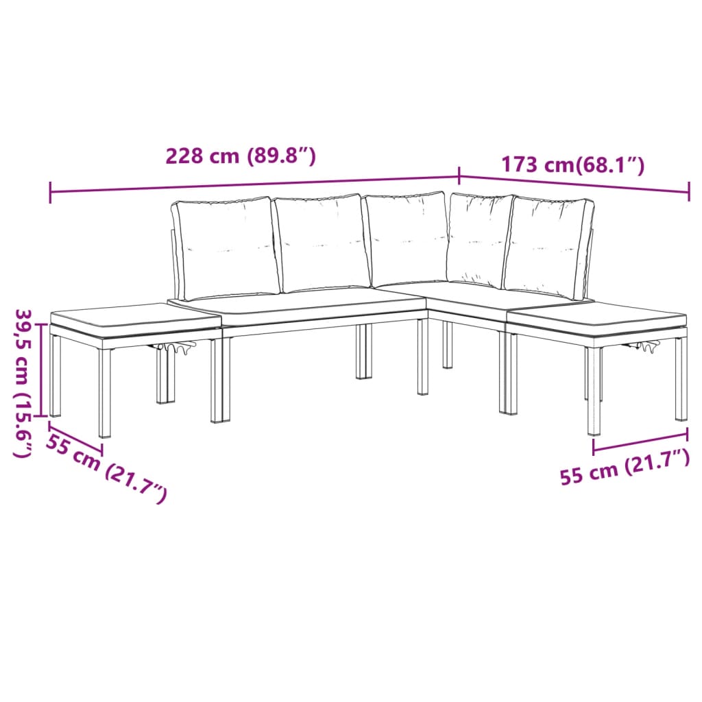 4-delige Loungeset met kussens gepoedercoat staal zwart