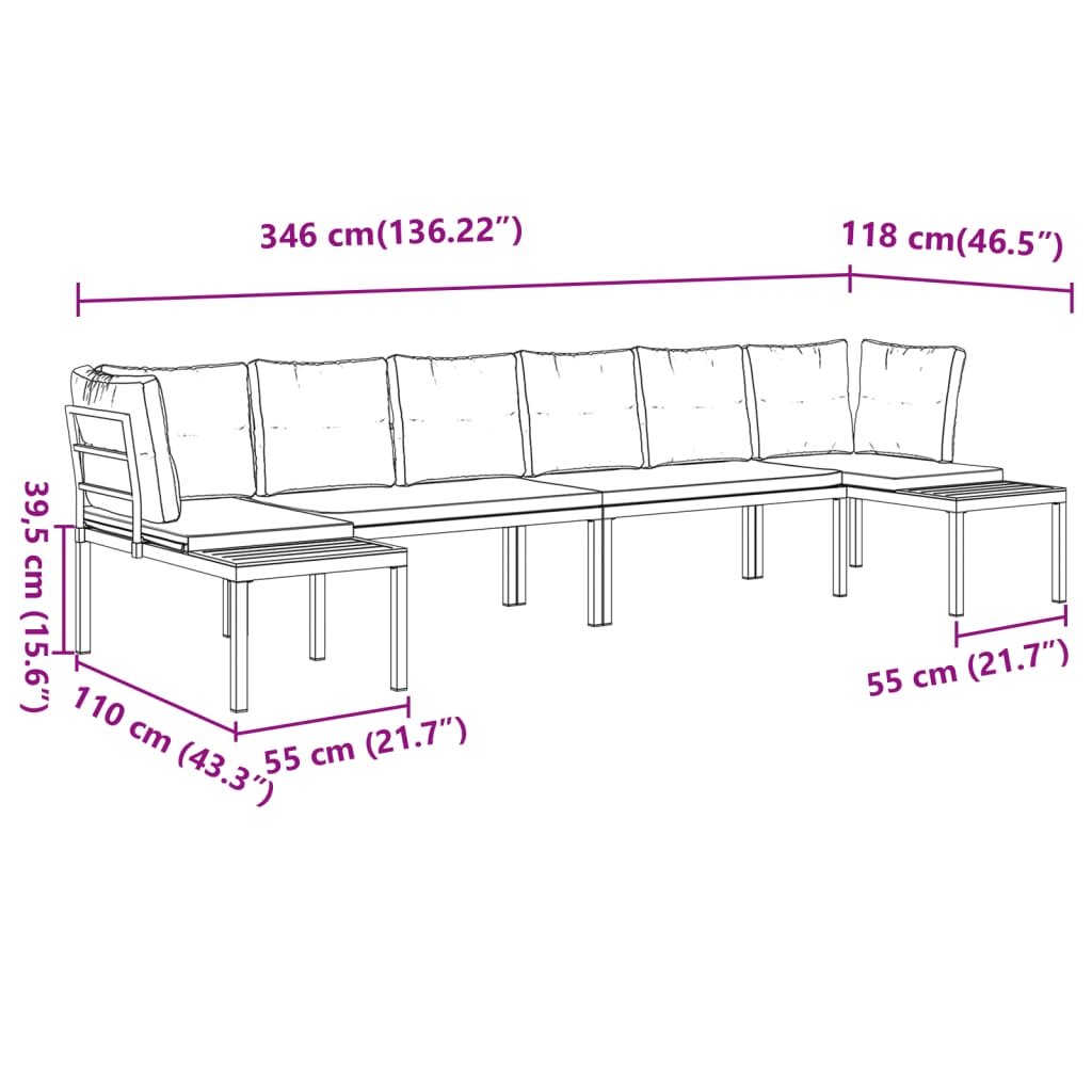 4-delige Loungeset met kussens gepoedercoat staal zwart