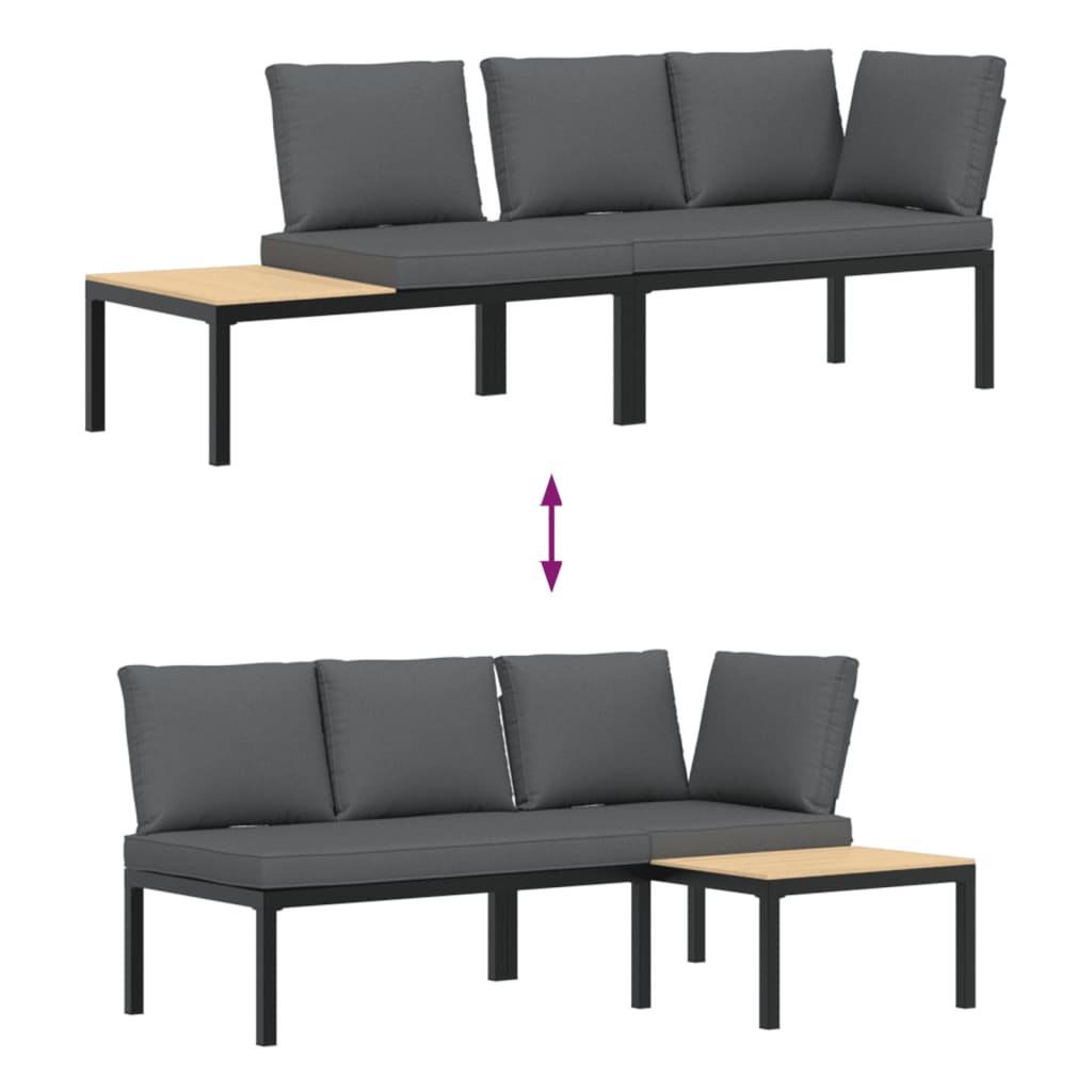 2-delige Loungeset met kussens aluminium zwart Tuinsets | Creëer jouw Trendy Thuis | Gratis bezorgd & Retour | Trendy.nl