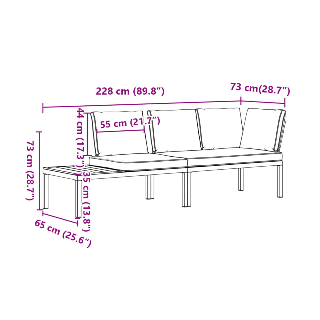 2-delige Loungeset met kussens aluminium zwart Tuinsets | Creëer jouw Trendy Thuis | Gratis bezorgd & Retour | Trendy.nl