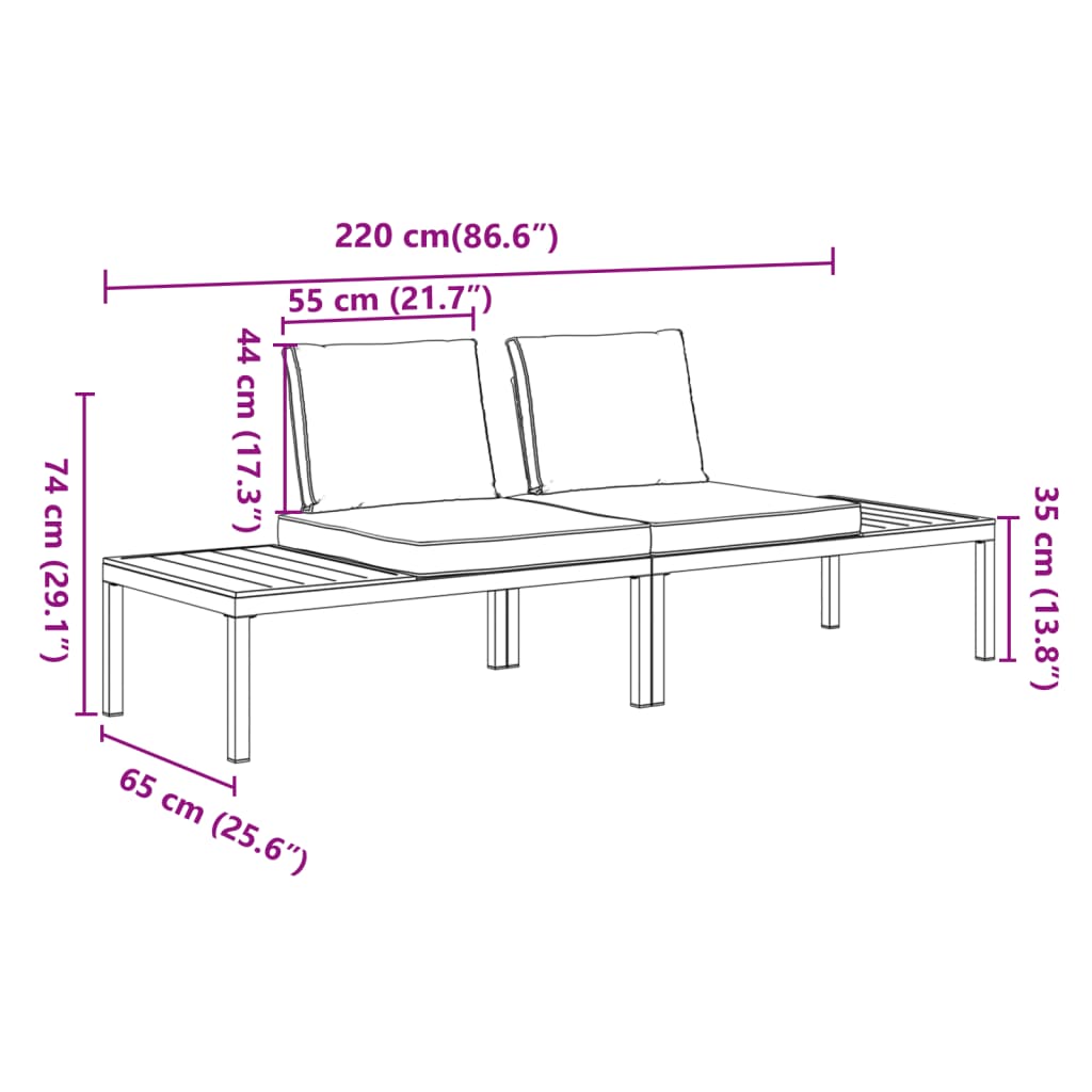 2-delige Loungeset met kussens aluminium zwart Tuinsets | Creëer jouw Trendy Thuis | Gratis bezorgd & Retour | Trendy.nl