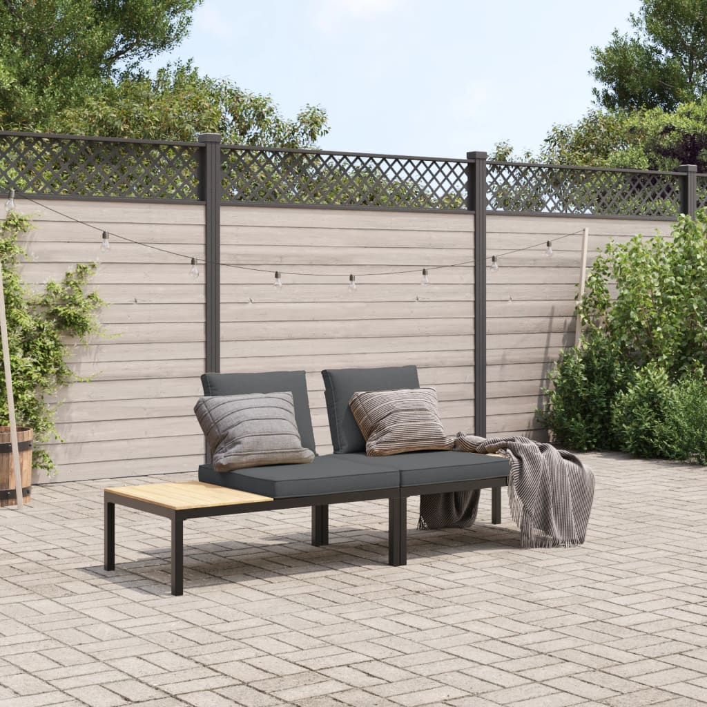 2-delige Loungeset met kussens aluminium zwart Tuinsets | Creëer jouw Trendy Thuis | Gratis bezorgd & Retour | Trendy.nl