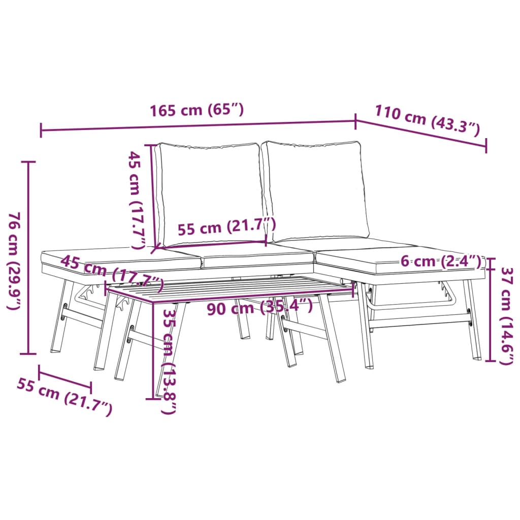 3-delige Tuinbankenset met kussens gepoedercoat staal zwart Tuinsets | Creëer jouw Trendy Thuis | Gratis bezorgd & Retour | Trendy.nl