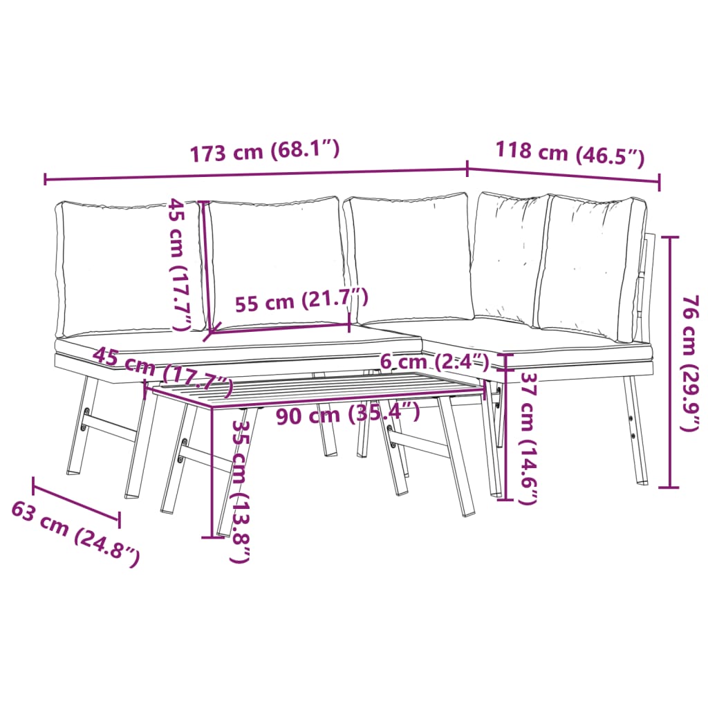 3-delige Tuinbankenset met kussens gepoedercoat staal zwart Tuinsets | Creëer jouw Trendy Thuis | Gratis bezorgd & Retour | Trendy.nl