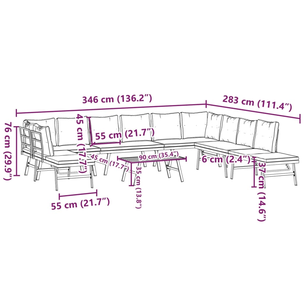 6-delige Tuinbankenset met kussens gepoedercoat staal zwart Tuinsets | Creëer jouw Trendy Thuis | Gratis bezorgd & Retour | Trendy.nl