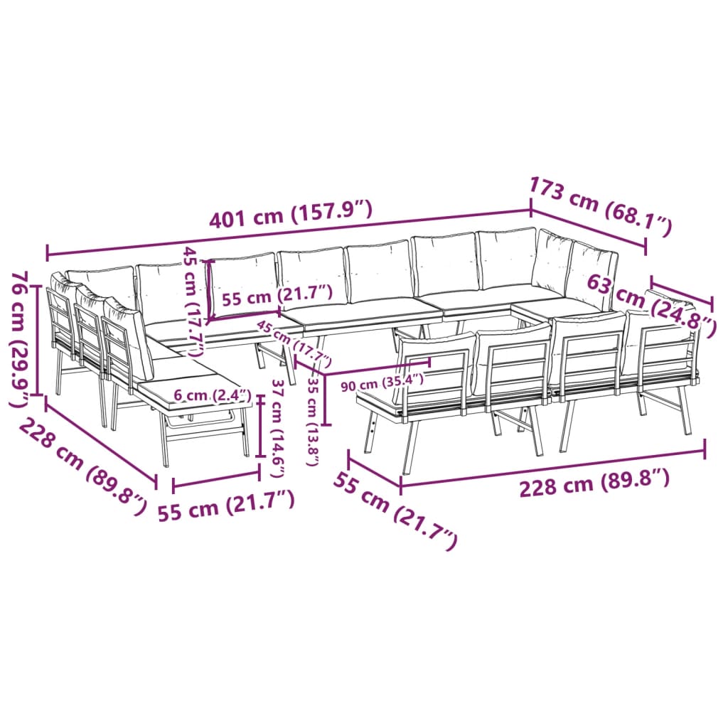 8-delige Tuinbankenset met kussens gepoedercoat staal zwart Tuinsets | Creëer jouw Trendy Thuis | Gratis bezorgd & Retour | Trendy.nl