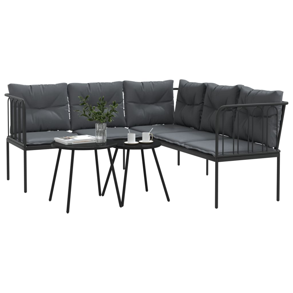 Loungeset met kussens staal en textileen zwart Tuinsets | Creëer jouw Trendy Thuis | Gratis bezorgd & Retour | Trendy.nl