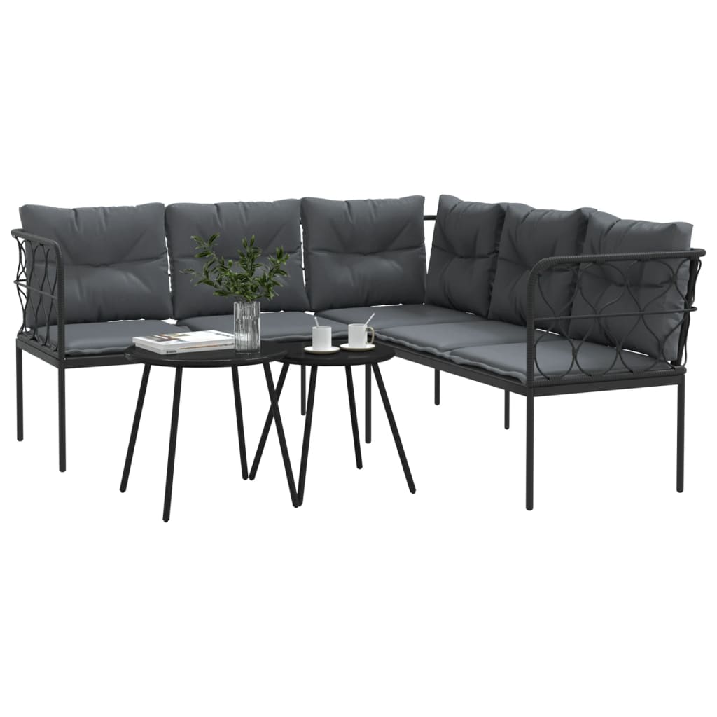 Loungeset met kussens staal en textileen zwart Tuinsets | Creëer jouw Trendy Thuis | Gratis bezorgd & Retour | Trendy.nl