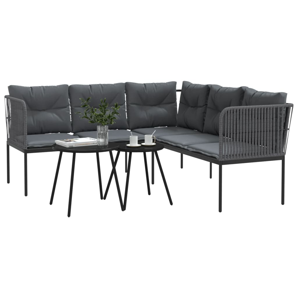 Loungeset met kussens staal en textileen zwart Tuinsets | Creëer jouw Trendy Thuis | Gratis bezorgd & Retour | Trendy.nl