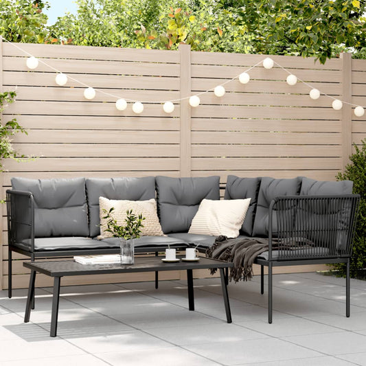 Loungeset met kussens staal en textileen zwart Tuinsets | Creëer jouw Trendy Thuis | Gratis bezorgd & Retour | Trendy.nl