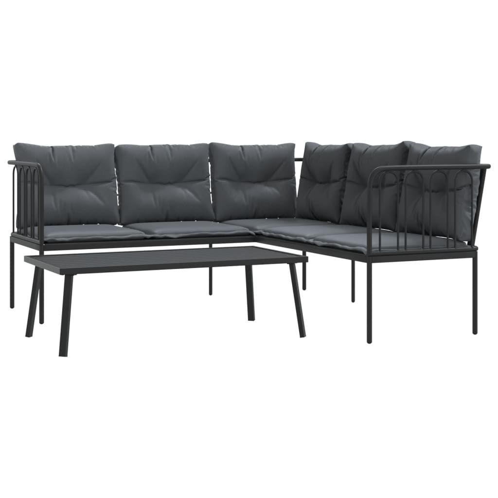 Loungeset met kussens staal en textileen zwart Tuinsets | Creëer jouw Trendy Thuis | Gratis bezorgd & Retour | Trendy.nl