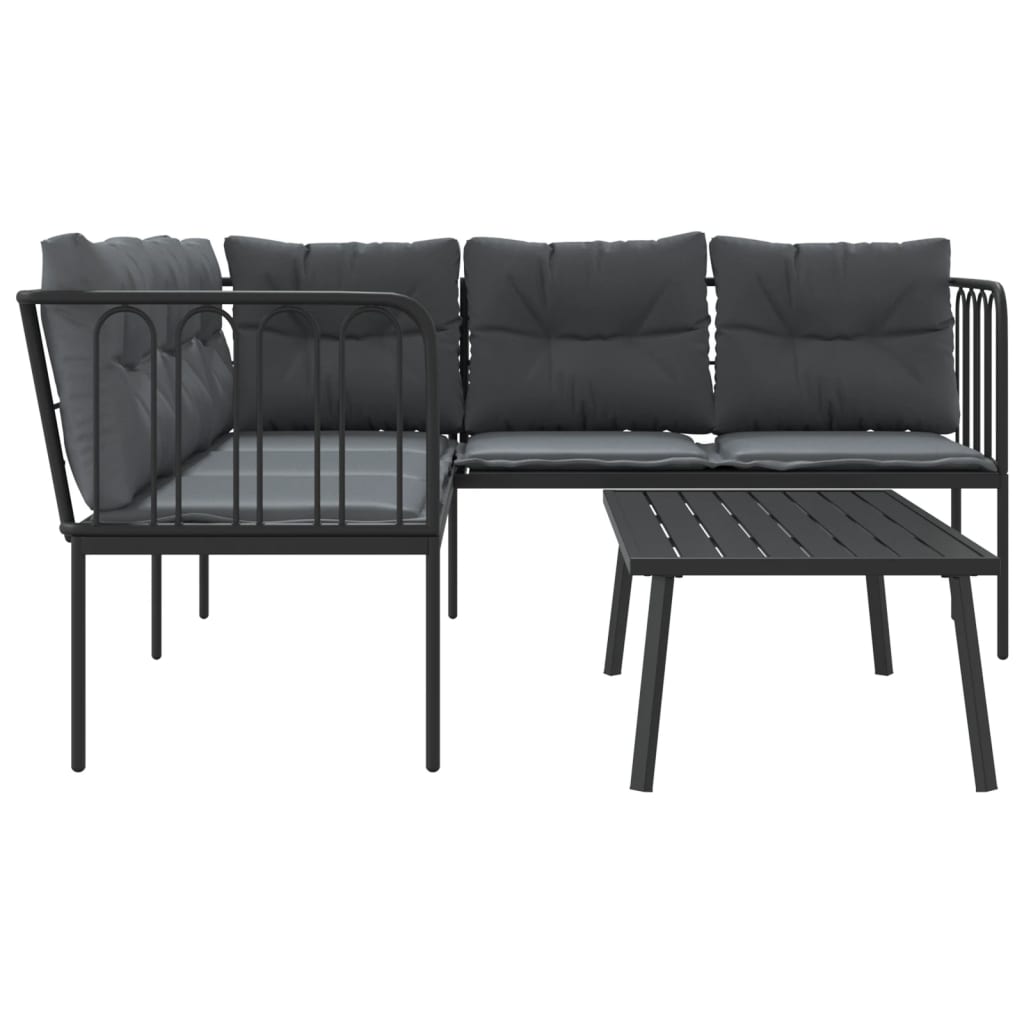 Loungeset met kussens staal en textileen zwart Tuinsets | Creëer jouw Trendy Thuis | Gratis bezorgd & Retour | Trendy.nl