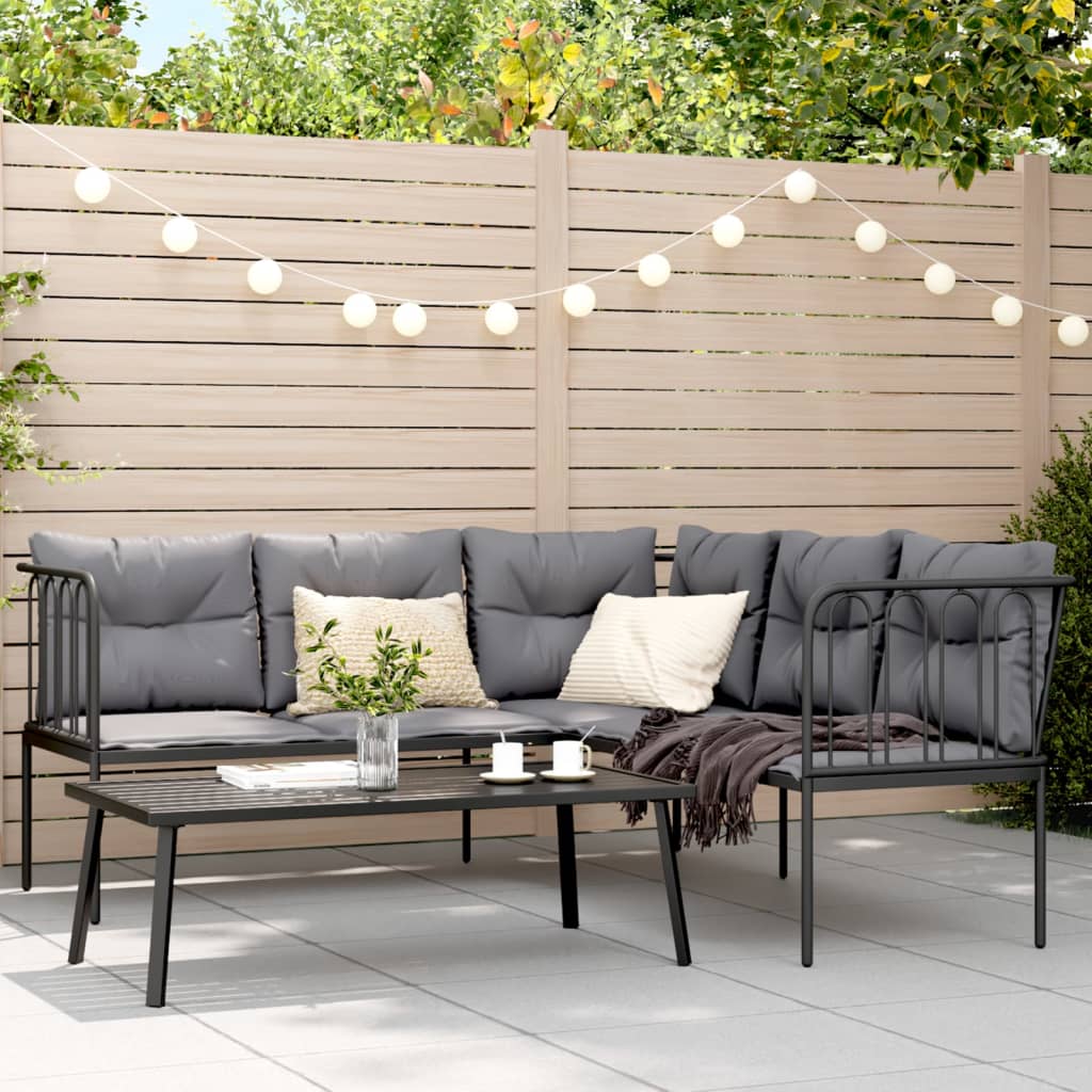 Loungeset met kussens staal en textileen zwart Tuinsets | Creëer jouw Trendy Thuis | Gratis bezorgd & Retour | Trendy.nl