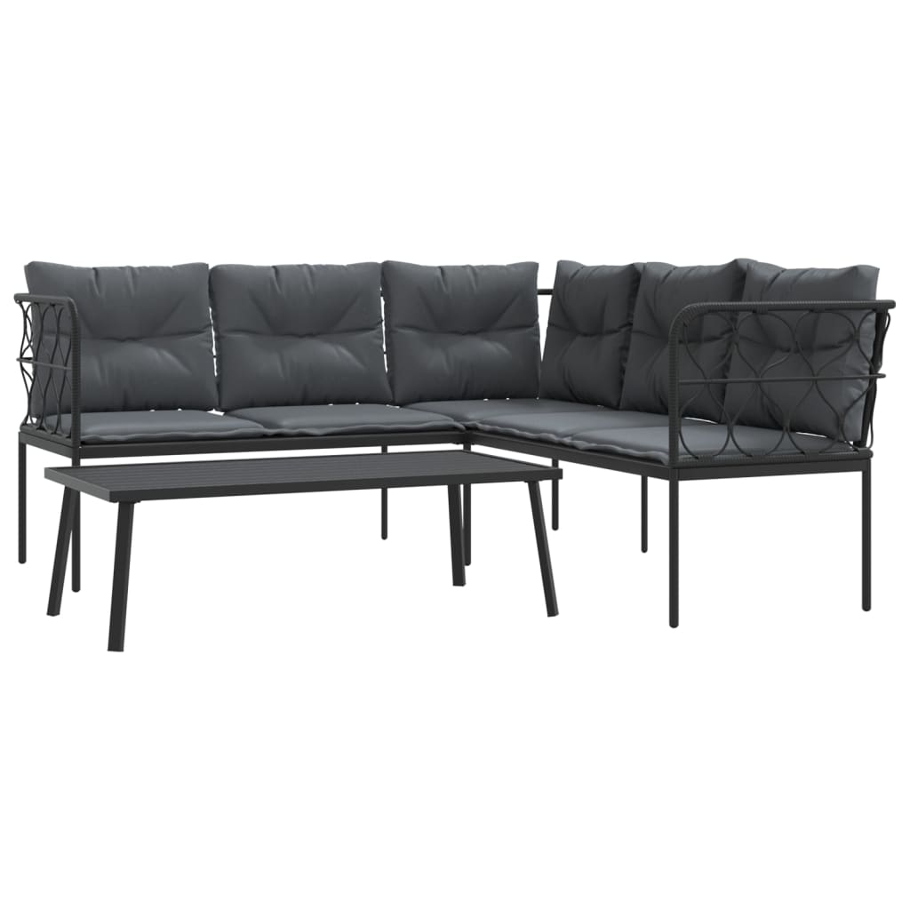 Loungeset met kussens staal en textileen zwart Tuinsets | Creëer jouw Trendy Thuis | Gratis bezorgd & Retour | Trendy.nl