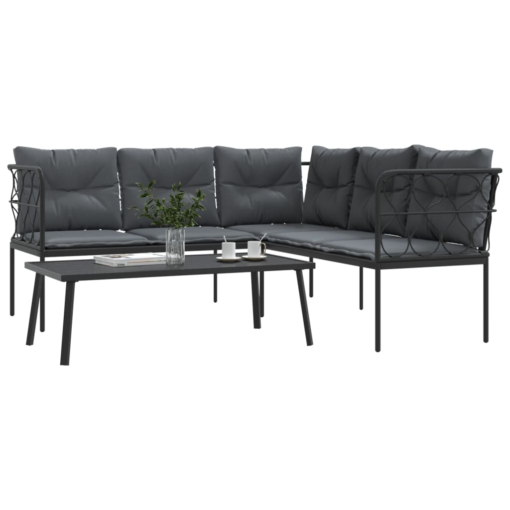 Loungeset met kussens staal en textileen zwart Tuinsets | Creëer jouw Trendy Thuis | Gratis bezorgd & Retour | Trendy.nl