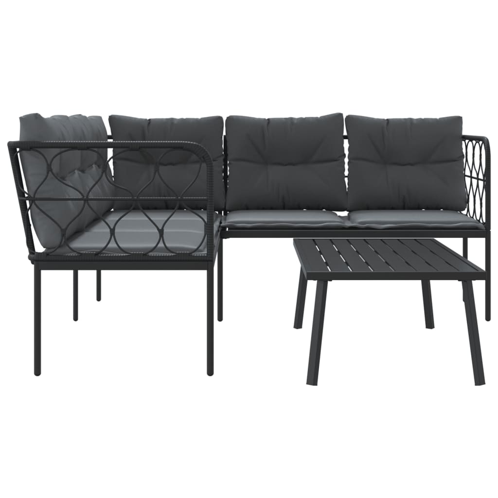 Loungeset met kussens staal en textileen zwart Tuinsets | Creëer jouw Trendy Thuis | Gratis bezorgd & Retour | Trendy.nl