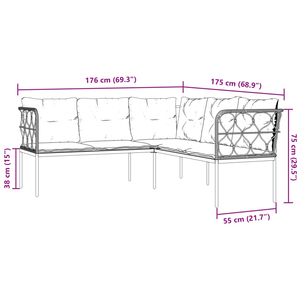 Loungeset met kussens staal en textileen zwart Tuinsets | Creëer jouw Trendy Thuis | Gratis bezorgd & Retour | Trendy.nl