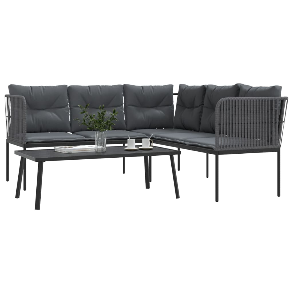 Loungeset met kussens staal en textileen zwart Tuinsets | Creëer jouw Trendy Thuis | Gratis bezorgd & Retour | Trendy.nl