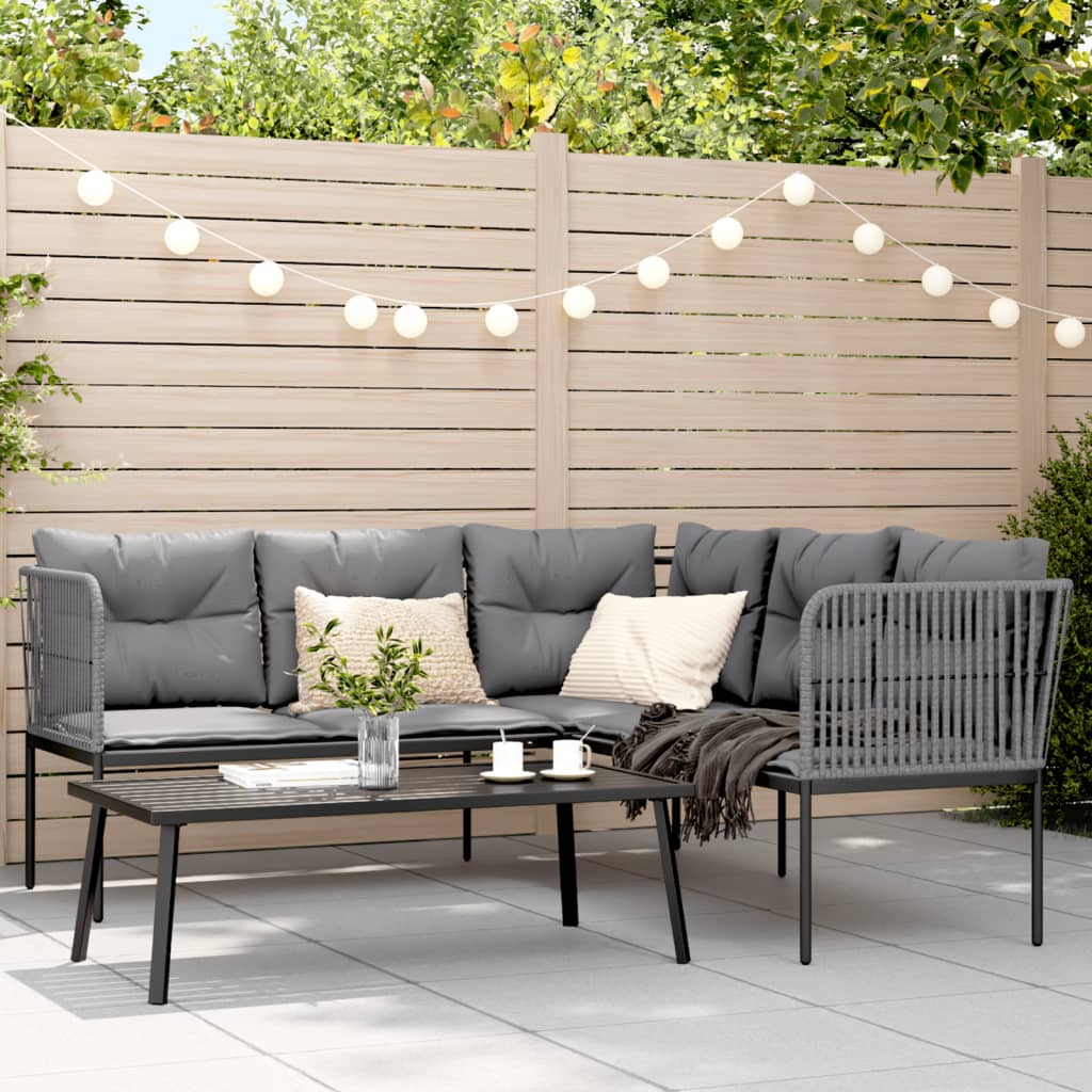 Loungeset met kussens staal en textileen zwart Tuinsets | Creëer jouw Trendy Thuis | Gratis bezorgd & Retour | Trendy.nl