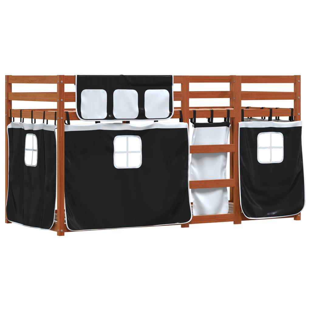 Stapelbed met gordijnen 75x190 cm grenenhout wit en zwart Bedden & bedframes | Creëer jouw Trendy Thuis | Gratis bezorgd & Retour | Trendy.nl