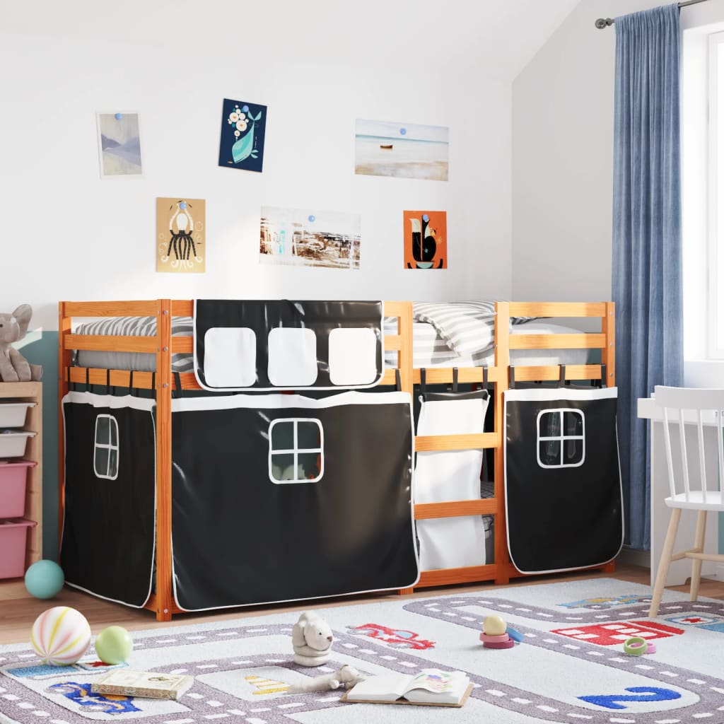 Stapelbed met gordijnen 75x190 cm grenenhout wit en zwart Bedden & bedframes | Creëer jouw Trendy Thuis | Gratis bezorgd & Retour | Trendy.nl