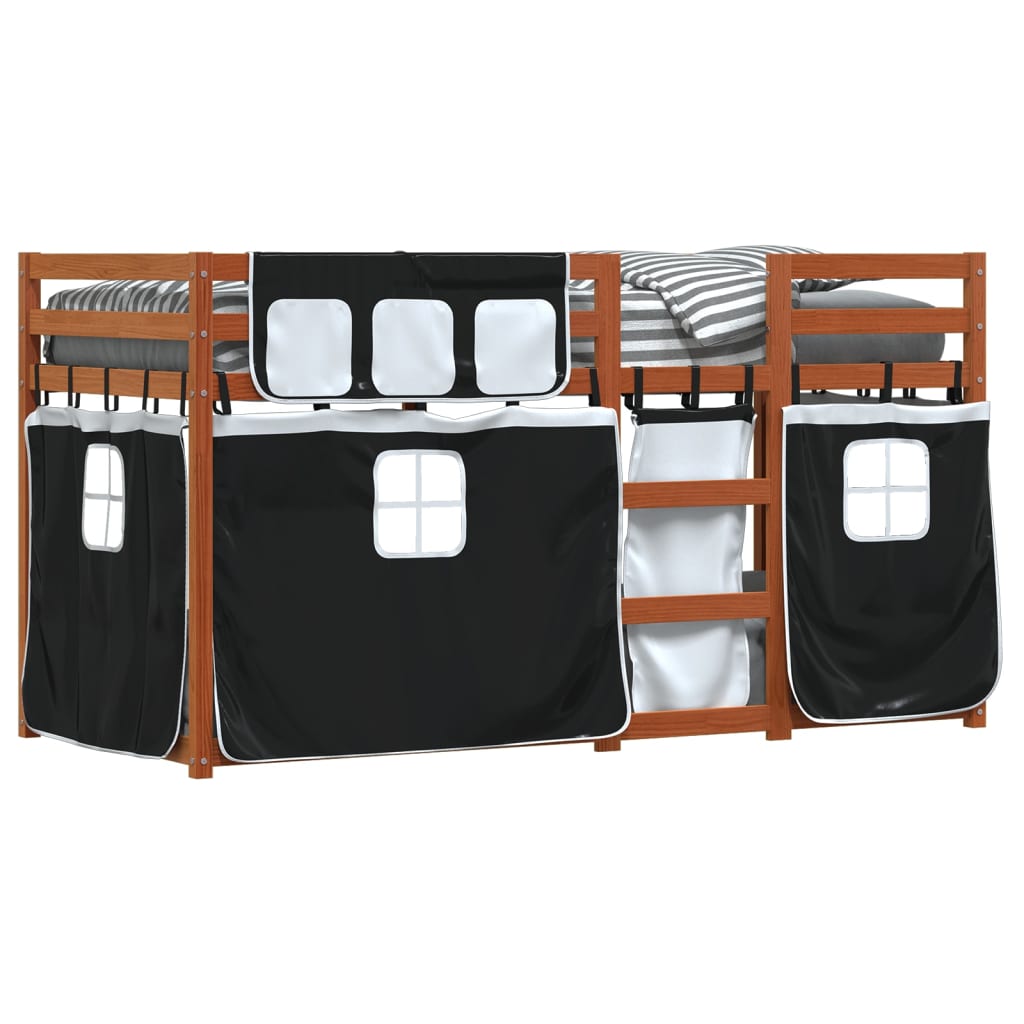 Stapelbed met gordijnen 75x190 cm grenenhout wit en zwart Bedden & bedframes | Creëer jouw Trendy Thuis | Gratis bezorgd & Retour | Trendy.nl