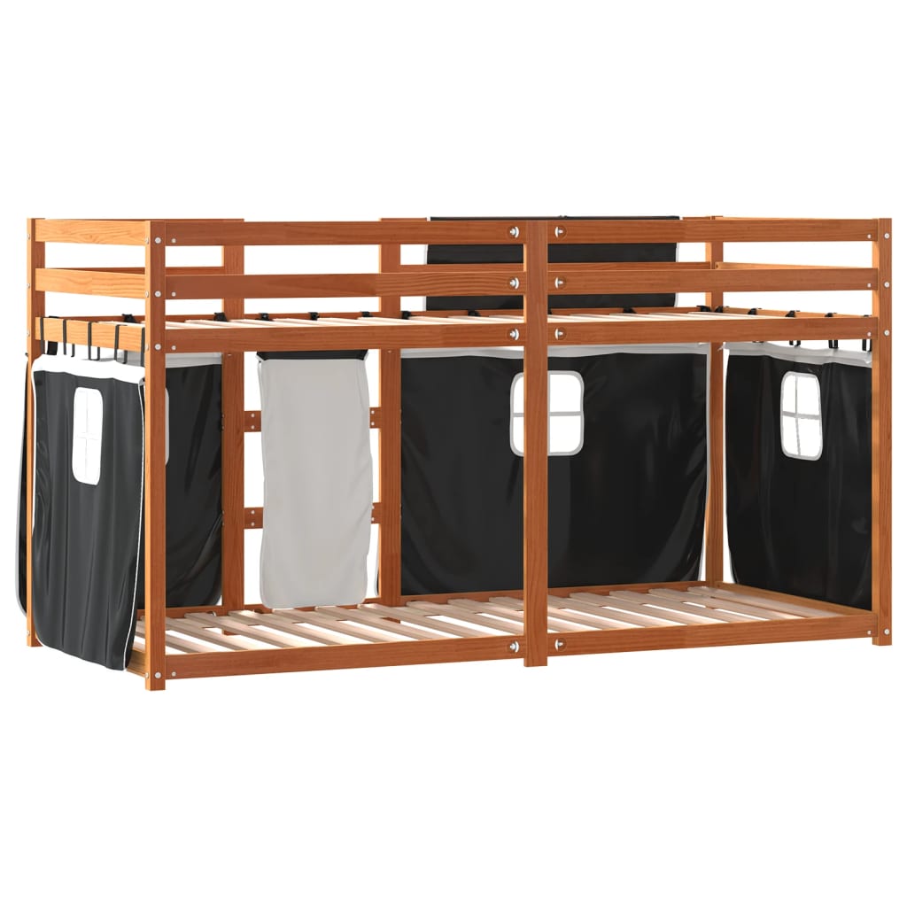 Stapelbed met gordijnen 75x190 cm grenenhout wit en zwart Bedden & bedframes | Creëer jouw Trendy Thuis | Gratis bezorgd & Retour | Trendy.nl