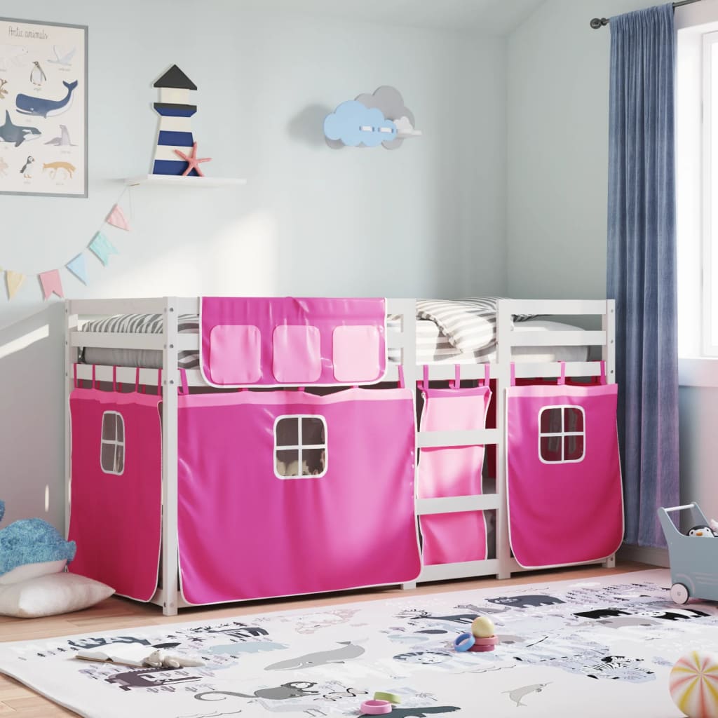 Stapelbed met gordijnen 90x200 cm grenenhout roze Bedden & bedframes | Creëer jouw Trendy Thuis | Gratis bezorgd & Retour | Trendy.nl