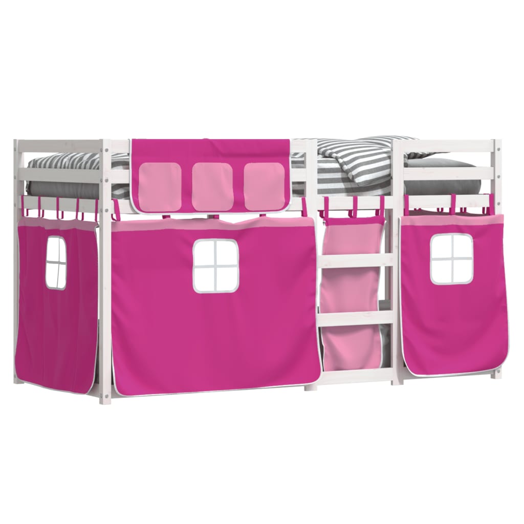 Stapelbed met gordijnen 90x200 cm grenenhout roze Bedden & bedframes | Creëer jouw Trendy Thuis | Gratis bezorgd & Retour | Trendy.nl