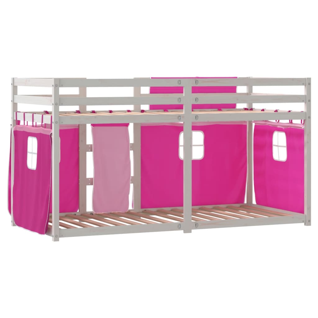 Stapelbed met gordijnen 90x200 cm grenenhout roze Bedden & bedframes | Creëer jouw Trendy Thuis | Gratis bezorgd & Retour | Trendy.nl