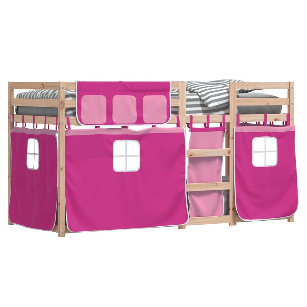 Stapelbed met gordijnen 90x190 cm grenenhout roze Bedden & bedframes | Creëer jouw Trendy Thuis | Gratis bezorgd & Retour | Trendy.nl
