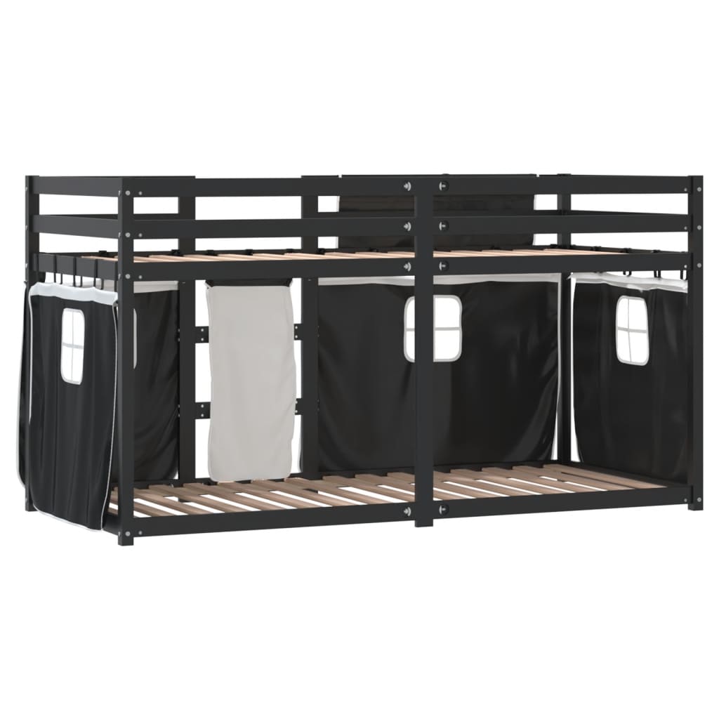 Stapelbed met gordijnen 90x190 cm grenenhout wit en zwart Bedden & bedframes | Creëer jouw Trendy Thuis | Gratis bezorgd & Retour | Trendy.nl